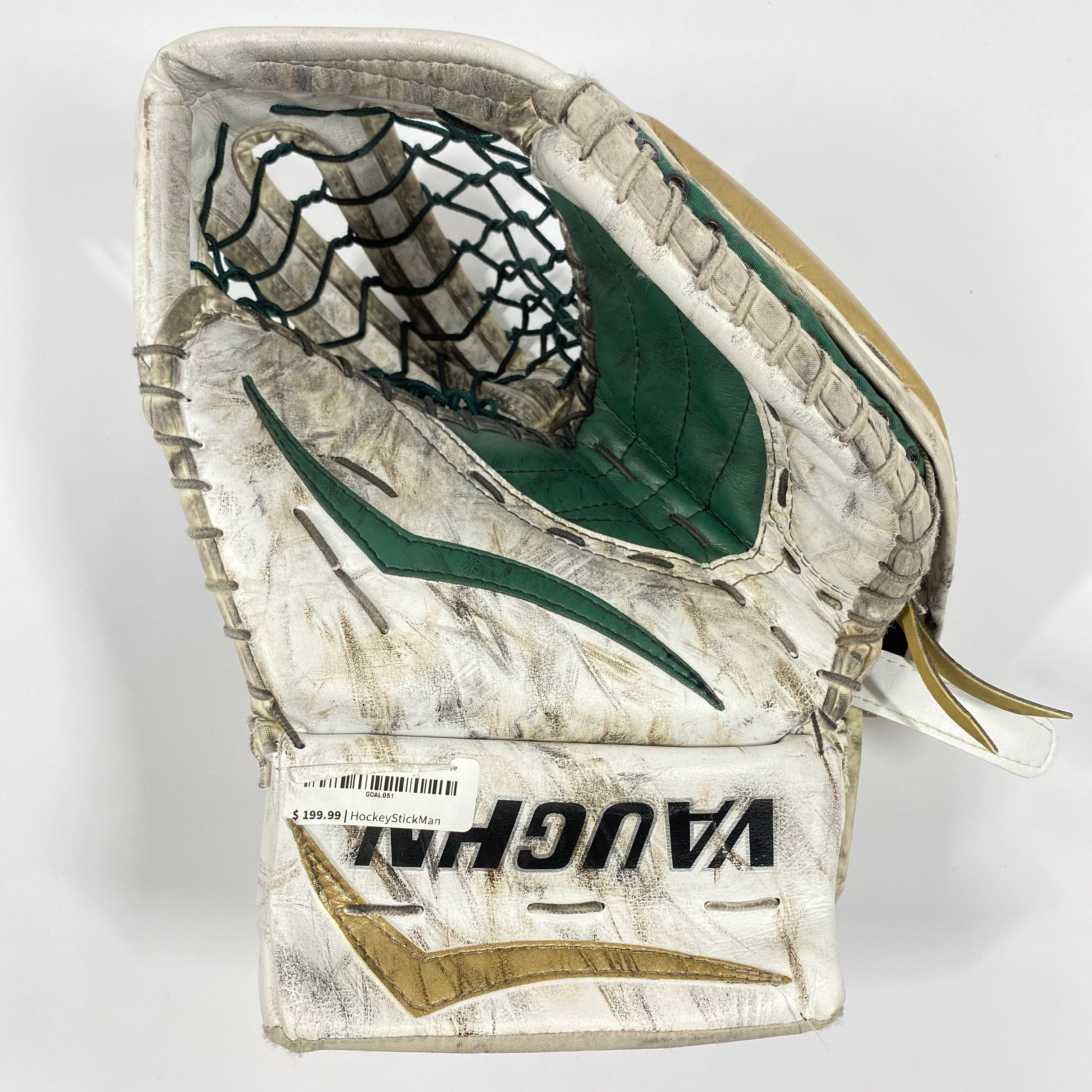 Vaughn V7 XF Carbon – Gant de gardien de but Pro Stock d'occasion (blanc/vert/or)